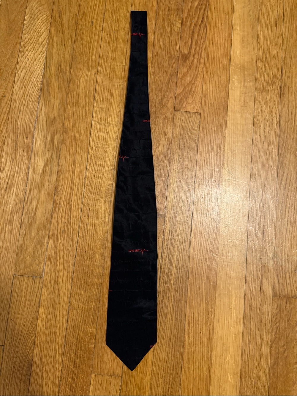Moschino Black Silk Tie with Red Accent Embroidery